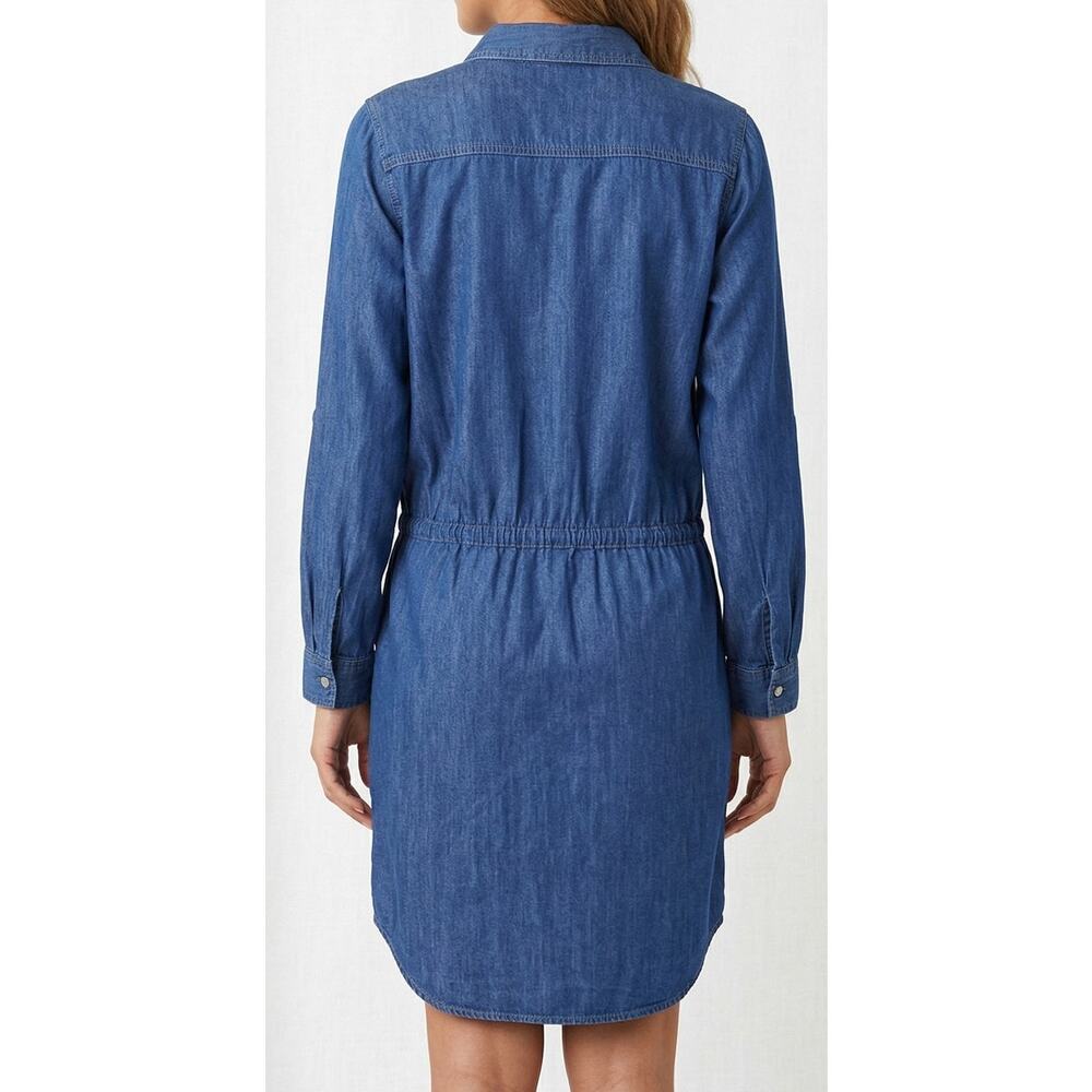 Gloria Vanderbilt M Blue Chambray Long Sleeve Tie Waist Dress Cotton Lyocell - Picture 6 of 9